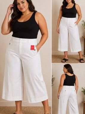 SPANX White Cropped Wide Leg Pants High Rise Pull On 2X NWT